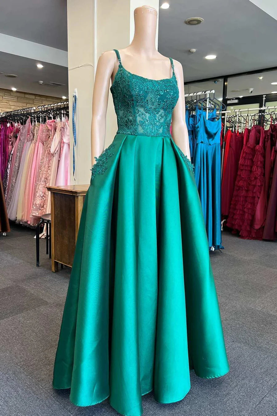Scoop Neck A-Line Prom Dress with Pockets