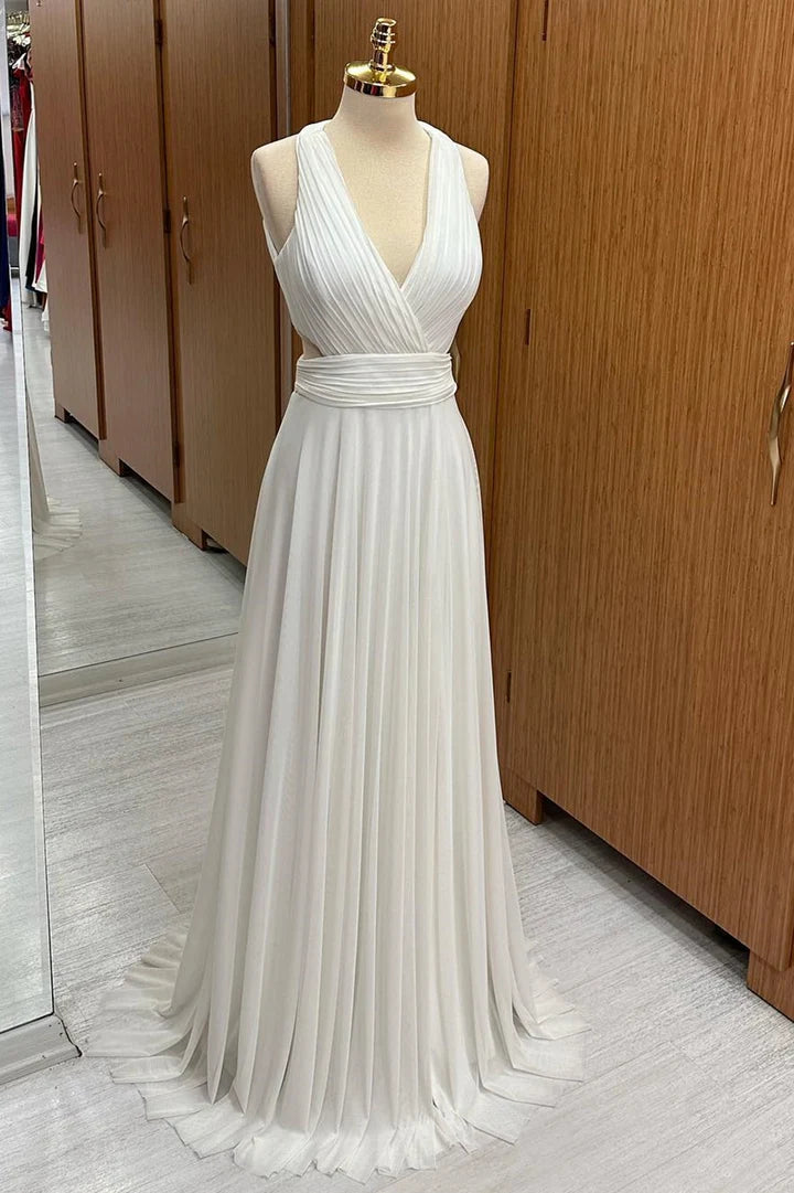 Halter Cutout Chiffon Wedding Guest Dress