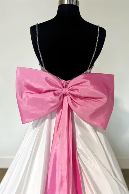 Beaded Bow-Back A-Line Long Formal Dress
