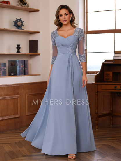 My Hers New Product Mother of The Bride Dress A Line Sweetheart Chiffon Dresses Lace Half Sleeve Elegant Wedding Guests Dresses