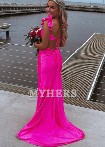 Formal Women's Dresses Wedding Guest Dresses Flutter Sleeve Cutout Mermaid Fitted Gown Lace up Backless Exquisite Charming Evening Dress