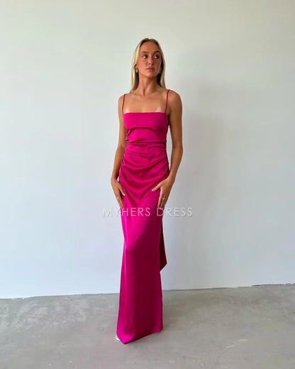 My Hers Prom Dress Satin Sheath Spaghetti Strap Sleeveless Backless Charming Exquisite Ladies Formal Dress