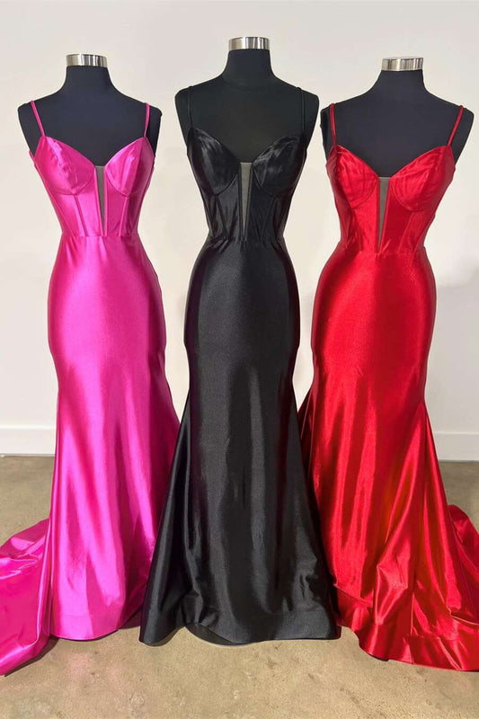 Formal Wear Dresses Sweetheart Spaghetti Strap Satin Mermaid Cultivate oneself Long Prom Dress Sweep Train Evening Dress