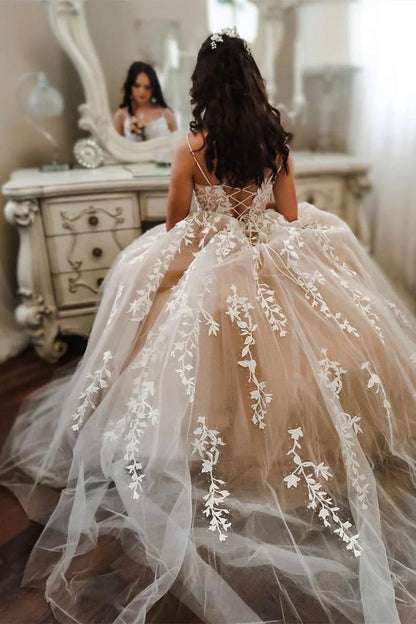 Princess  Lace Appliques Long Prom Dress