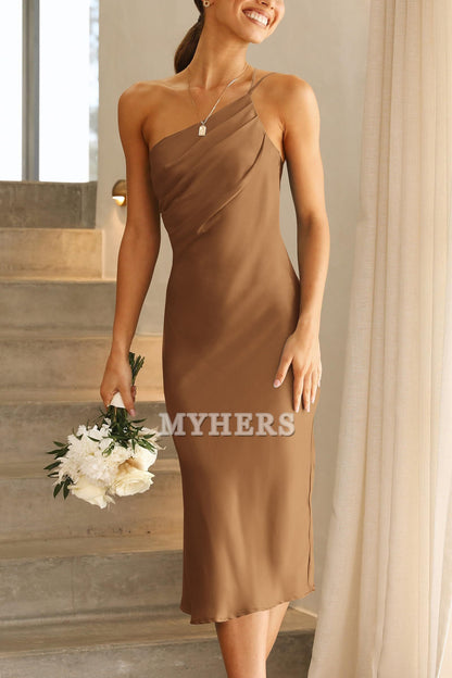 One Shoulder Spaghetti Strap Backless Ruched Simple Charming Bridesmaid Dresses Wedding Guests Dresses