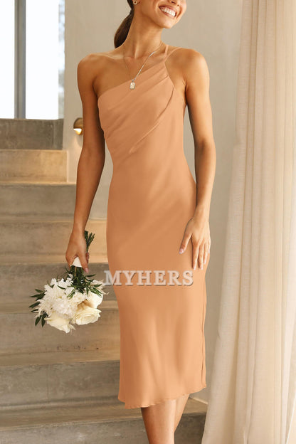 One Shoulder Spaghetti Strap Backless Ruched Simple Charming Bridesmaid Dresses Wedding Guests Dresses