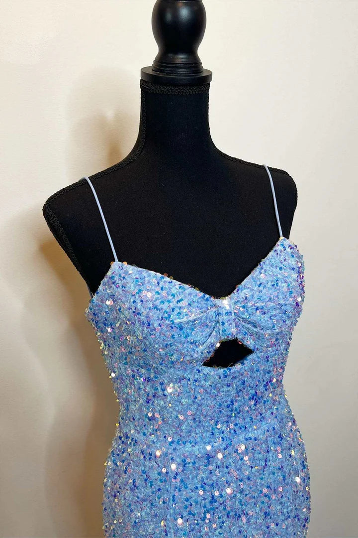 Sequin Keyhole Straps Mermaid Long Prom Dress with Slit