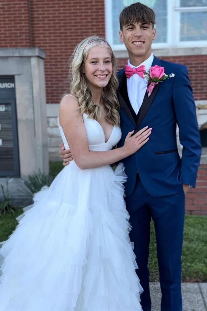 Tulle High-Waist Tiered Long Prom Dress with Ruffles