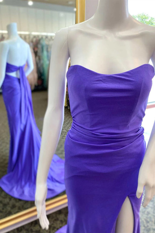 Strapless Tie-Back Mermaid Long Formal Dress with Slit