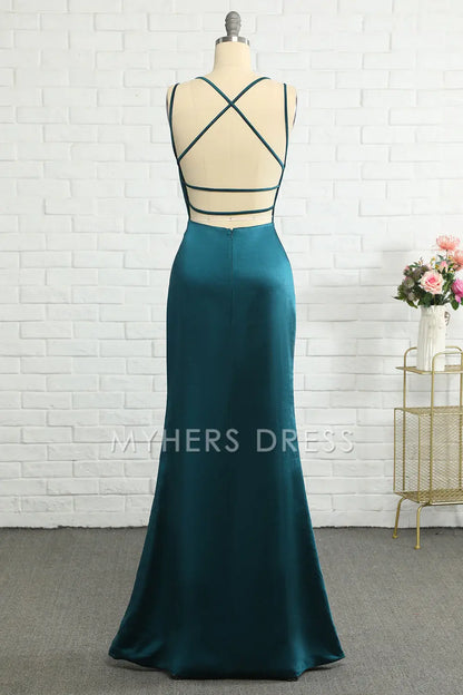 My Hers Ladies Formal Dress Elegant Mermaid Deep V Neck Backless Simple Long Prom Dress