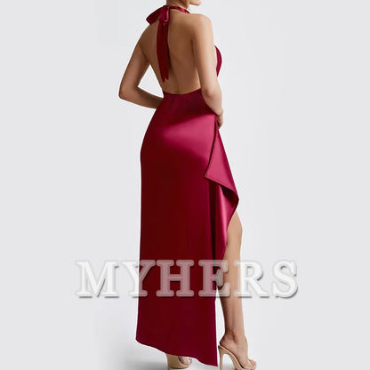 Elegant Solid Color Lace Up Backless Dress Sexy High Waist Slim Fit Gorgeous High-End Evening Dress Formal Women's Dresses