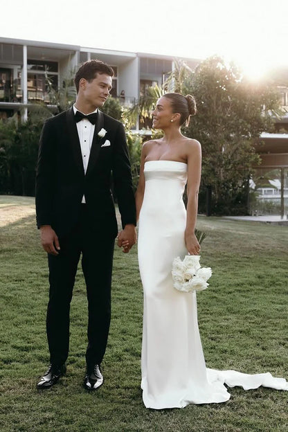Mermaid Strapless Off-the-Shoulder Soft Satin Slim-fit Wedding Dresses