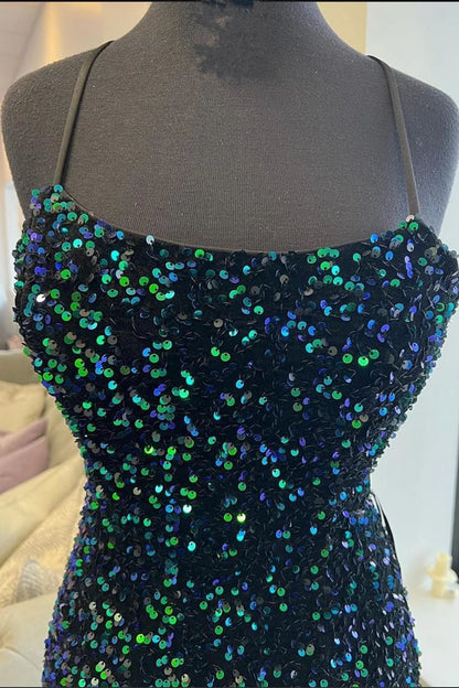 Sequined Spaghetti Straps Long Formal Dress