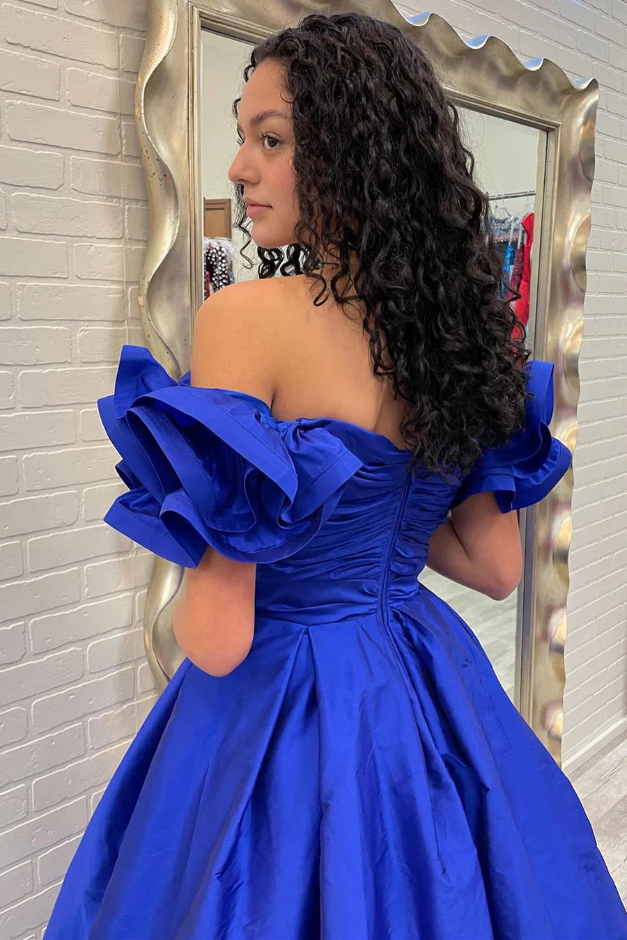 A-Line  Off-the-Shoulder Ruffled Sleeve Prom Gown