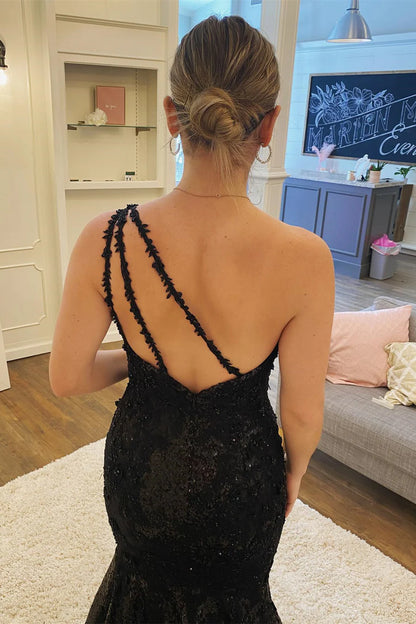 Sequin One-Shoulder Trumpet Long Prom Dress
