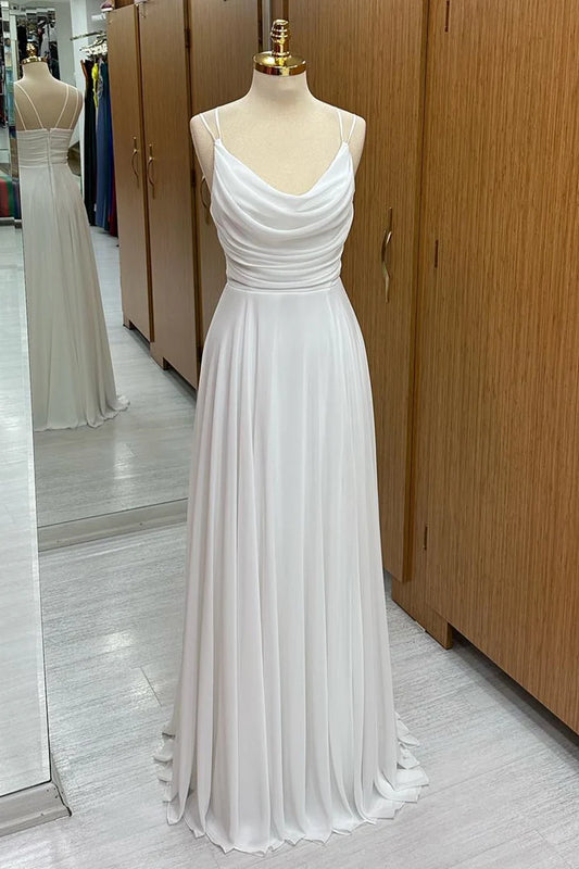 Cowl Neck Chiffon Bridesmaids with Spaghetti Straps