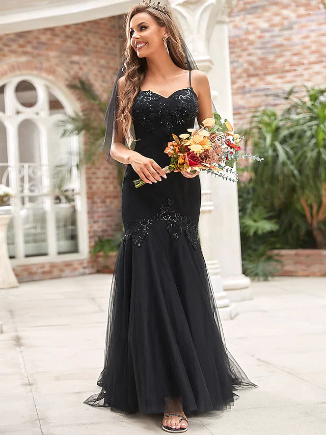 Wedding Dresses V Neck Tulle Sequined Sleeveless Casual Sexy with Sequin Appliques