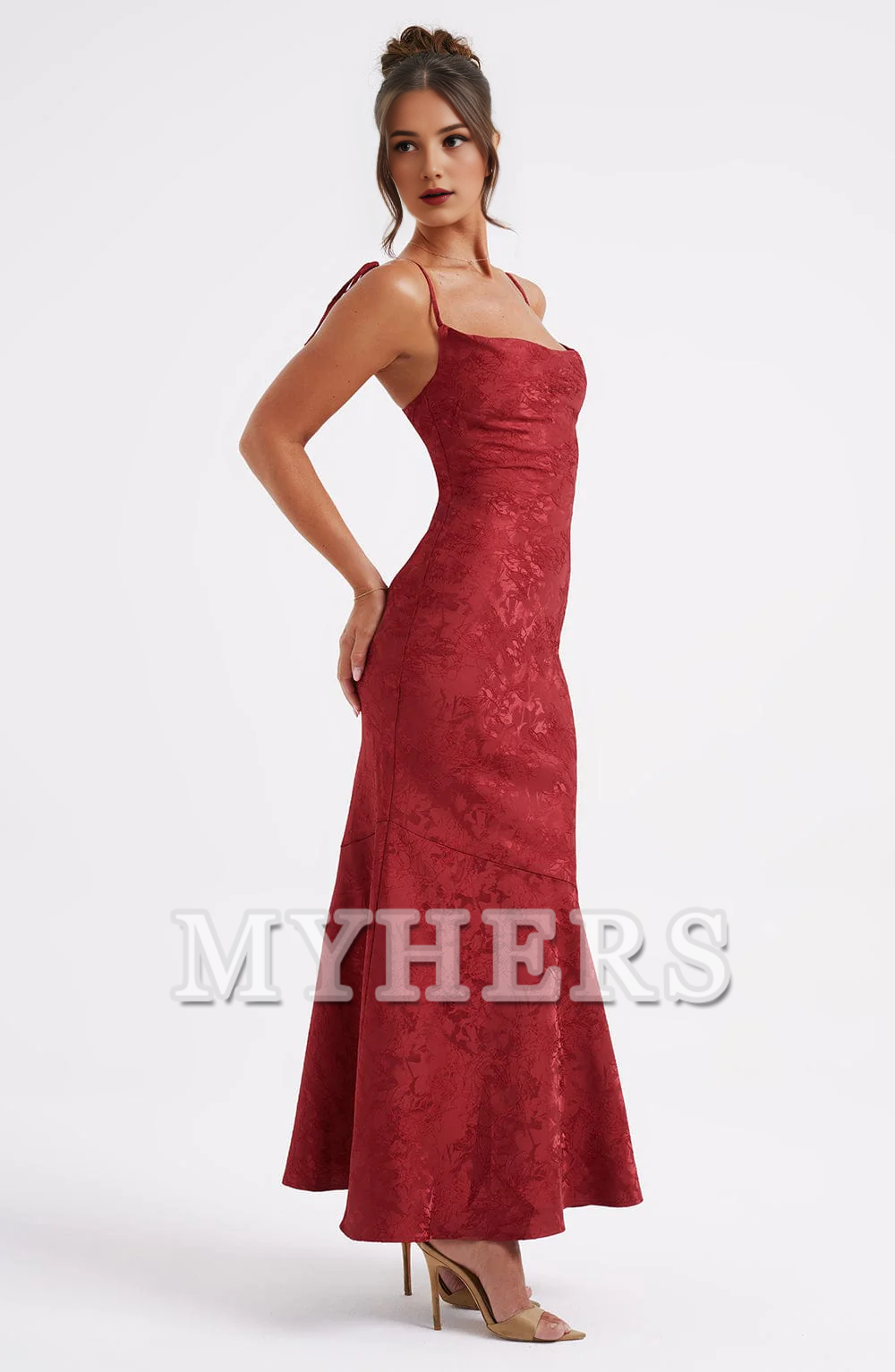 Elegant Cowl Neck Jacquard Lace up Elegant Dresses High Quality Dresses Bridesmaid Dresses Wedding Guests Dresses