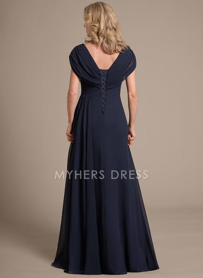 My Hers New Product Mother of The Bride Dress A Line V Neck Chiffon Ruched Long Elegant Fashion Dresses Wedding Guests Dresses