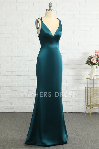 My Hers Ladies Formal Dress Elegant Mermaid Deep V Neck Backless Simple Long Prom Dress