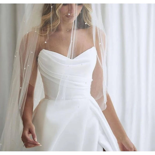 A-Line/Princess Off-the-Shoulder Sweetheart Wedding Dresses Pleats Court Train With Split Front