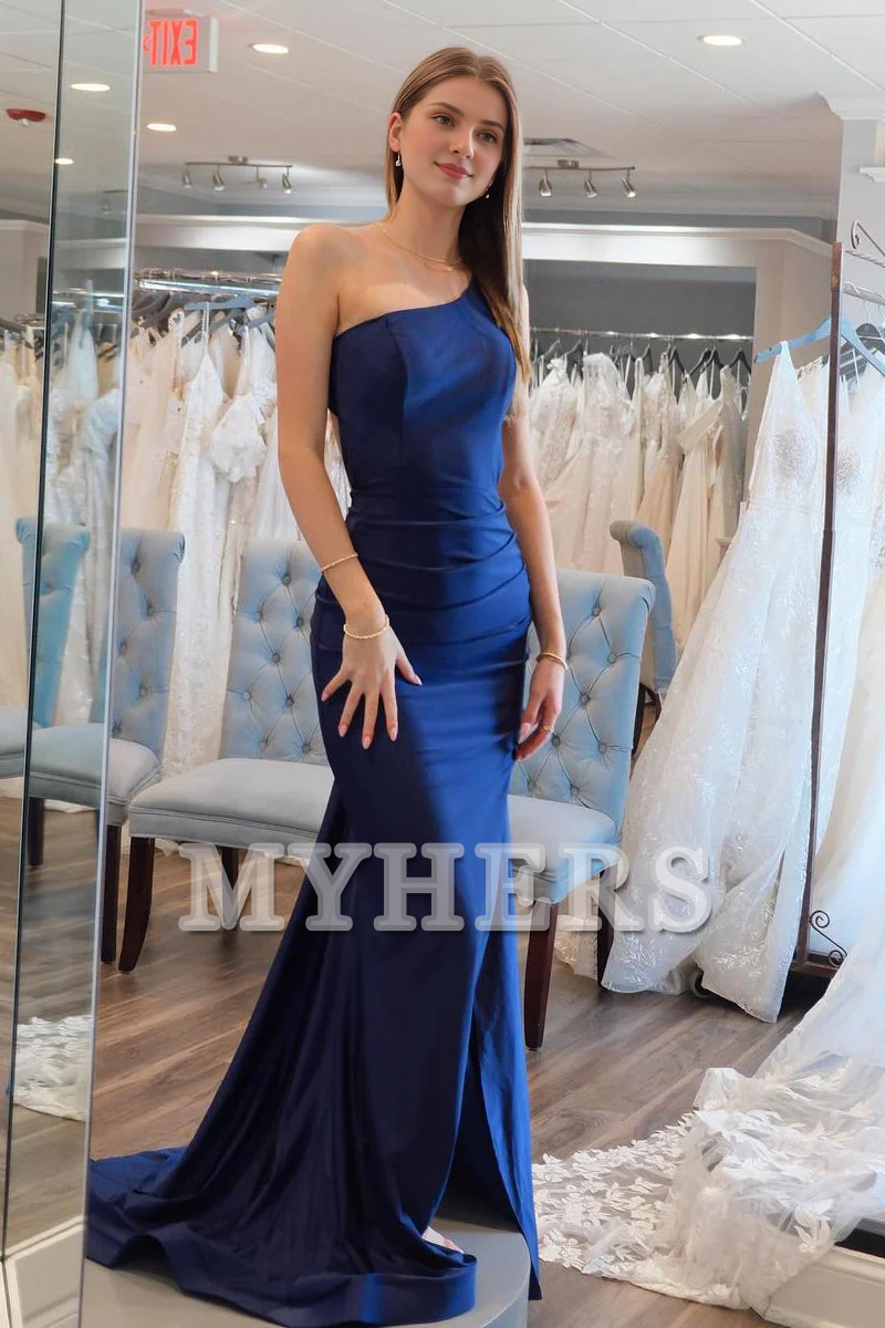 Formal Women's Dresses Wedding Guest Dresses One Shoulder Mermaid Cultivate oneself Backless Satin Long Prom Dresses Elegant Simple Evening Dress