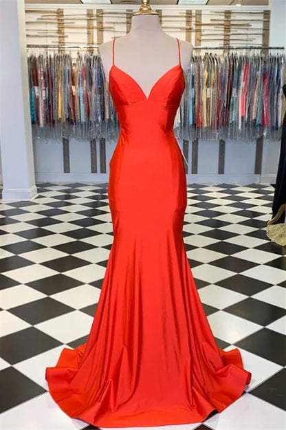 V-Neck Lace-Up Trumpet Long Formal Dress