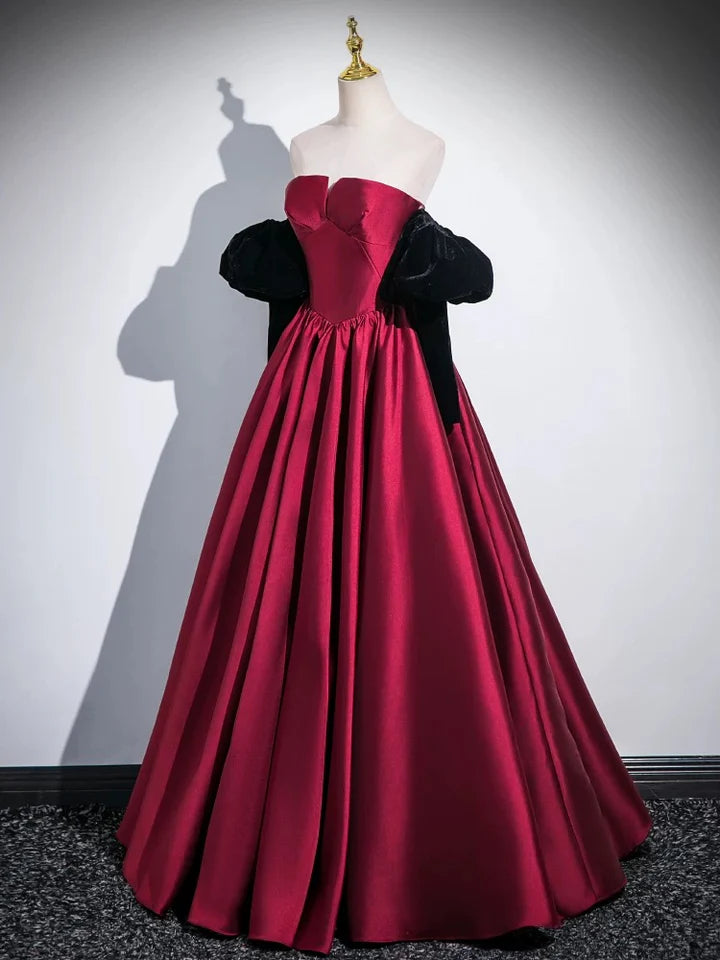 Fashion A-Line Satin Long Evening Dress Unique Atmosphere Detachable sleeves Prom Dress