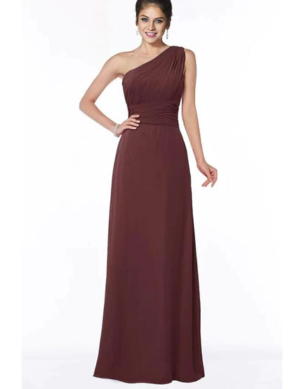 A-Line One Shoulder Floor Length Chiffon Bridesmaid Dress with Ruching