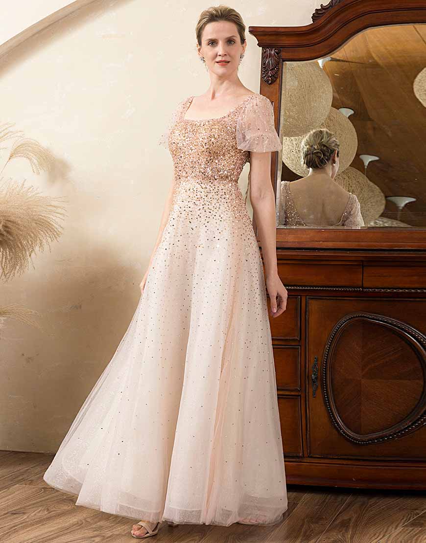 Blush Beading A Line Sparkly Mother of Bride Dress