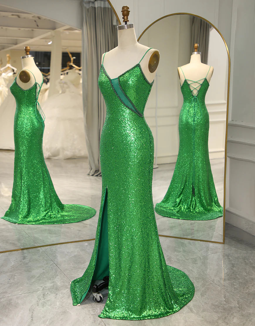 Sequins Long Prom Dress with Split Front