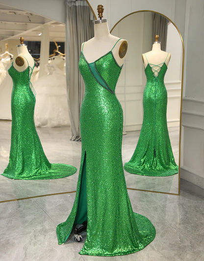 Sequins Long Prom Dress with Split Front