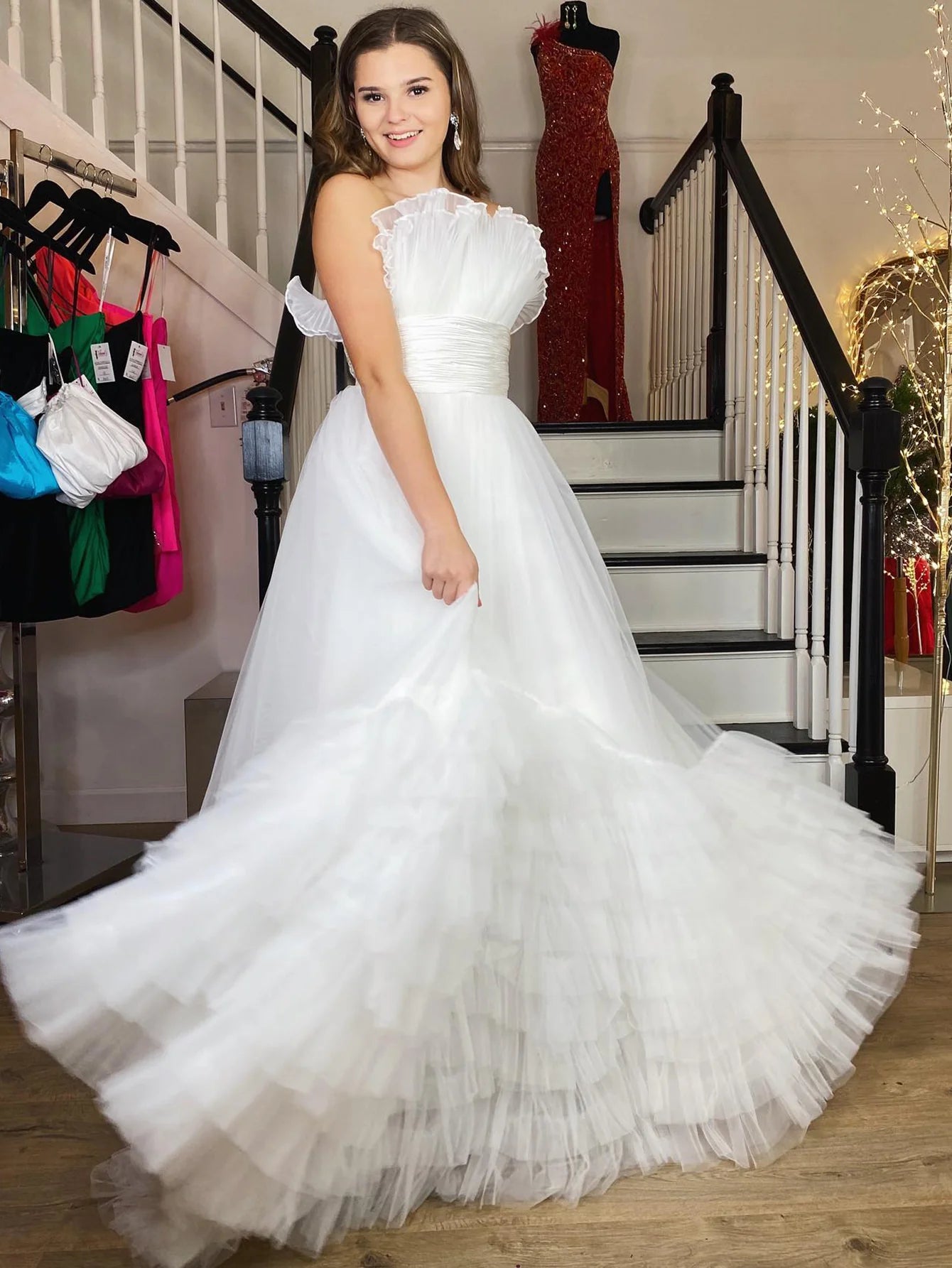 A Line Strapless Long Prom Dress