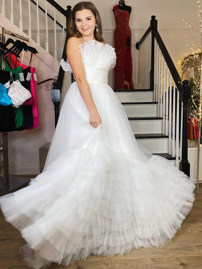A Line Strapless Long Prom Dress
