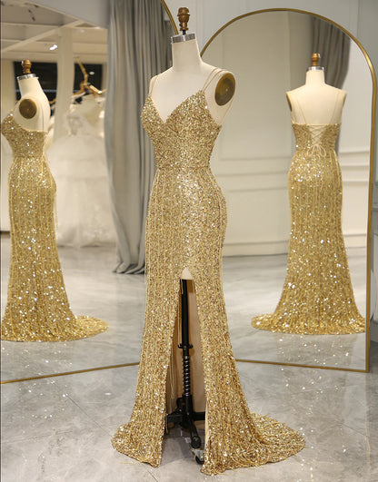 Sequins Long Prom Dress with Split Front
