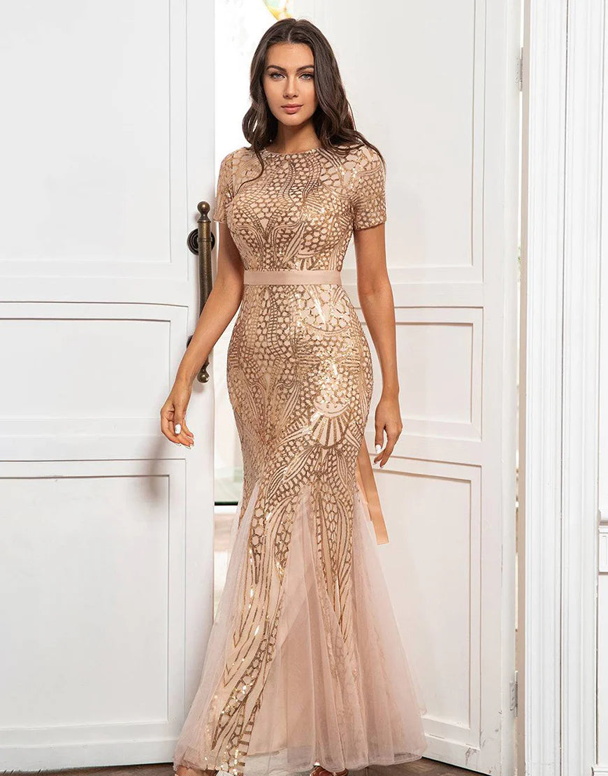 Blush Sequins Mother of the Bride Dress