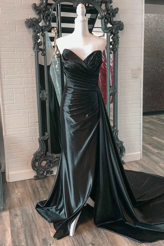 Ruching  Strapless Long Prom Dress with Attached Train