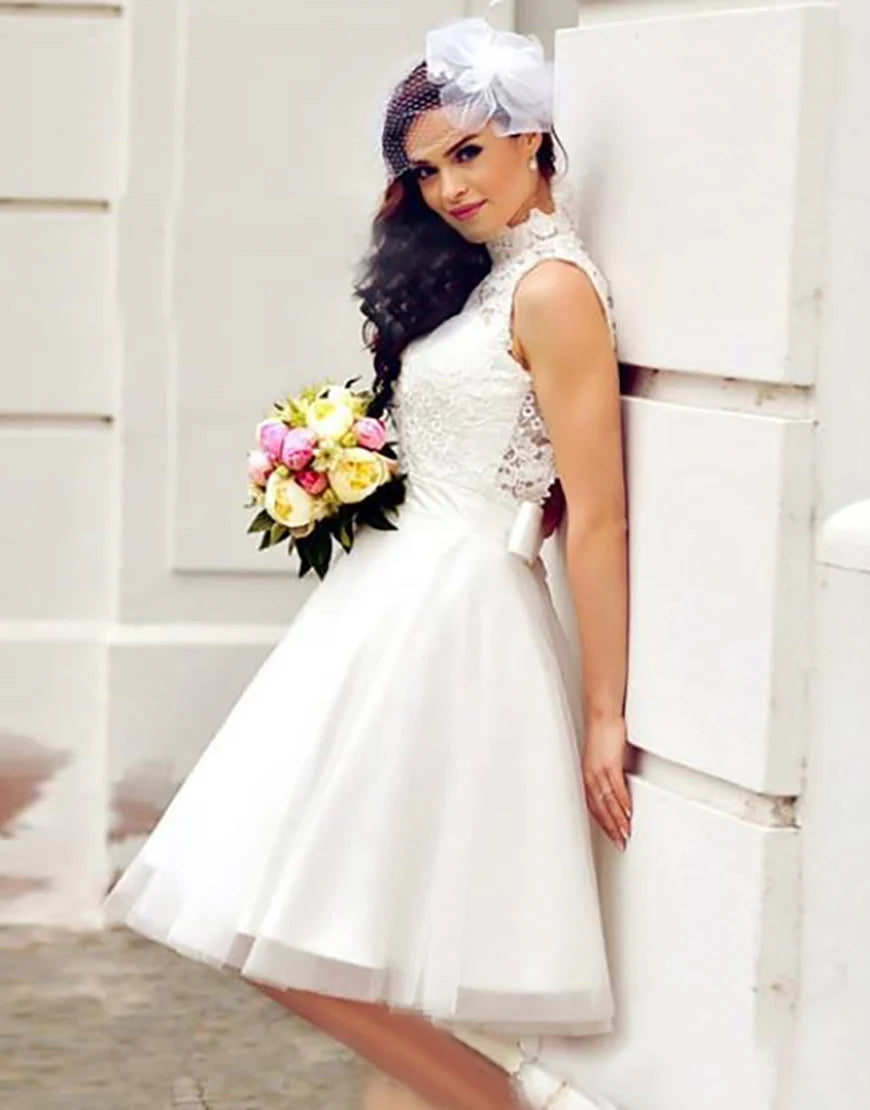 A Line Open Back Sleeveless Bridal Dress