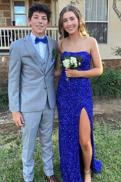 Sequin Strapless Backless Mermaid Prom Dress