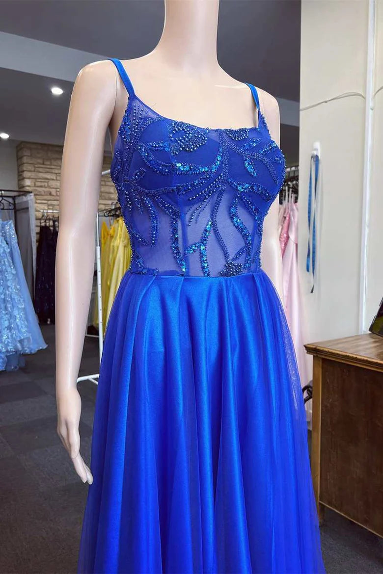 A-Line  Appliques Scoop Neck Long Prom Dress