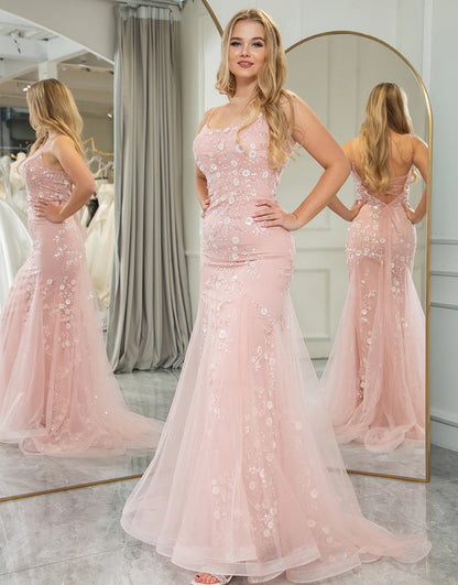 Mermaid Spaghetti Straps Long Prom Dress With Appliques