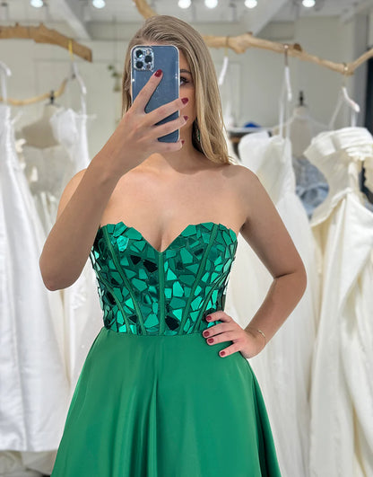 A Line Off The Shoulder Sweetheart Mirror Long Prom Dress