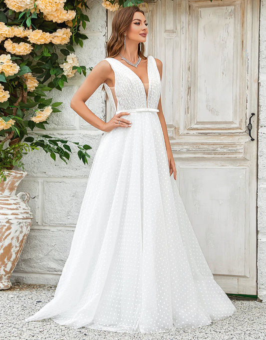 Detachable Watteau Train Tulle Wedding Dress