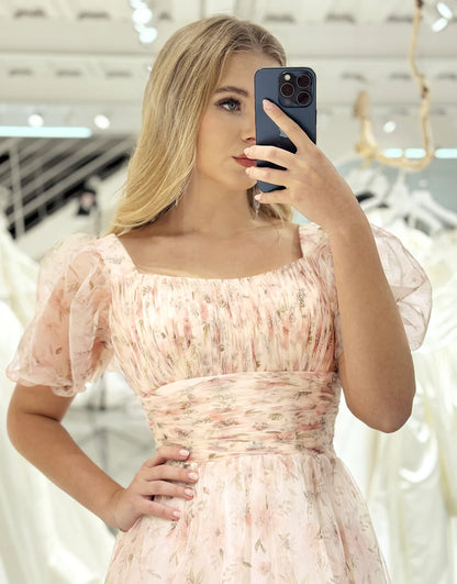 A Line Square Neck Long Prom Dress