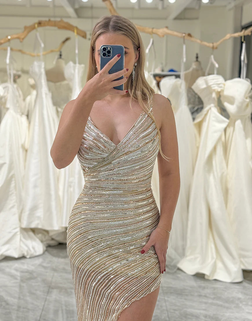 Mermaid Backless Beaded Long Prom Dress With Slit