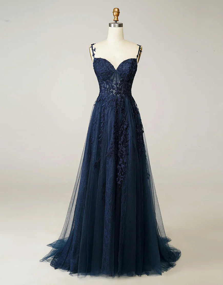 A-line Long Tulle Prom Dress with Appliques