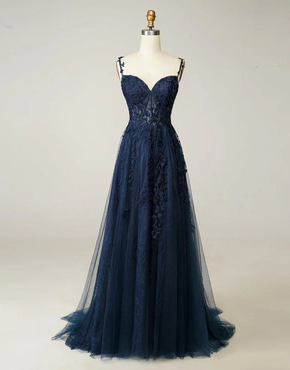 A-line Long Tulle Prom Dress with Appliques