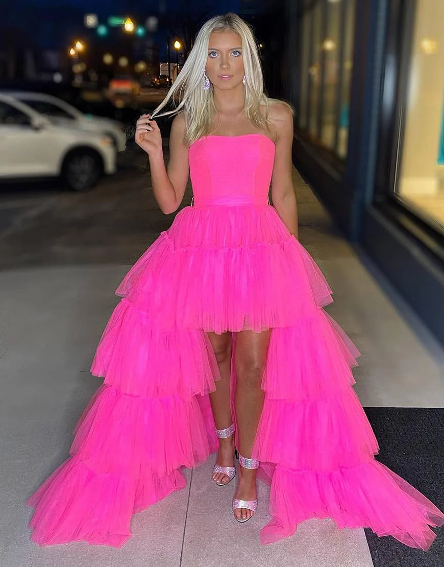 Tiered Long High Low Prom Dress