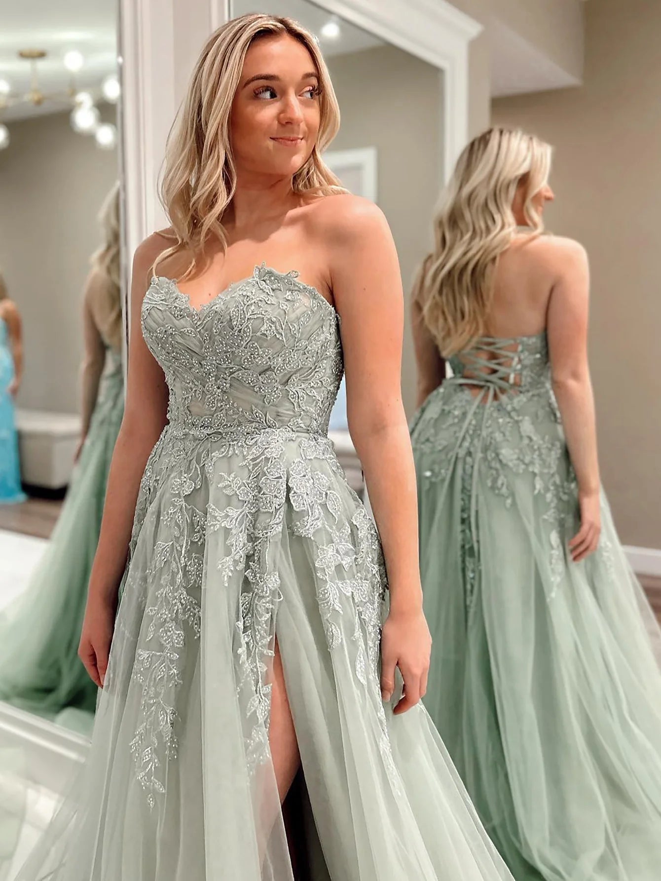 A Line Sweetheart Long Prom Dress With Appliques