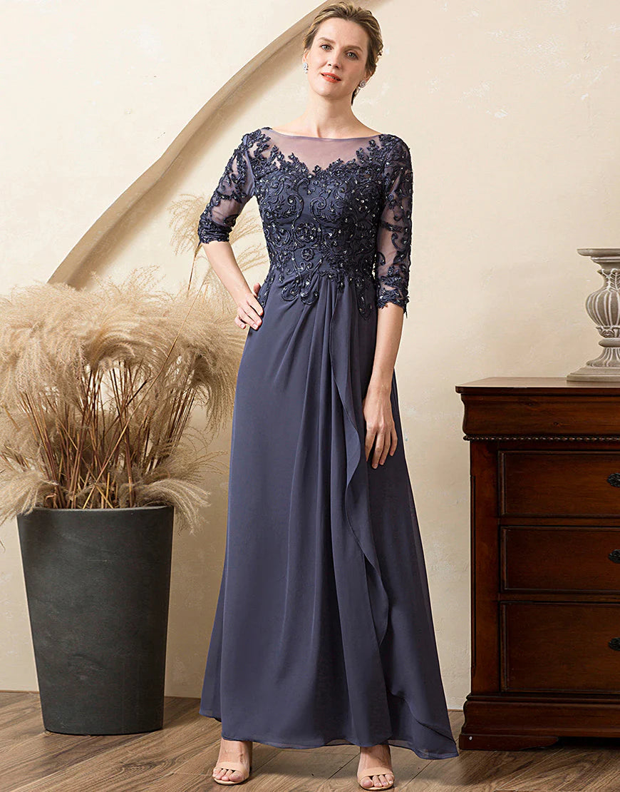 Long Sleeves Blue Mother of Bride Dress with Appliques